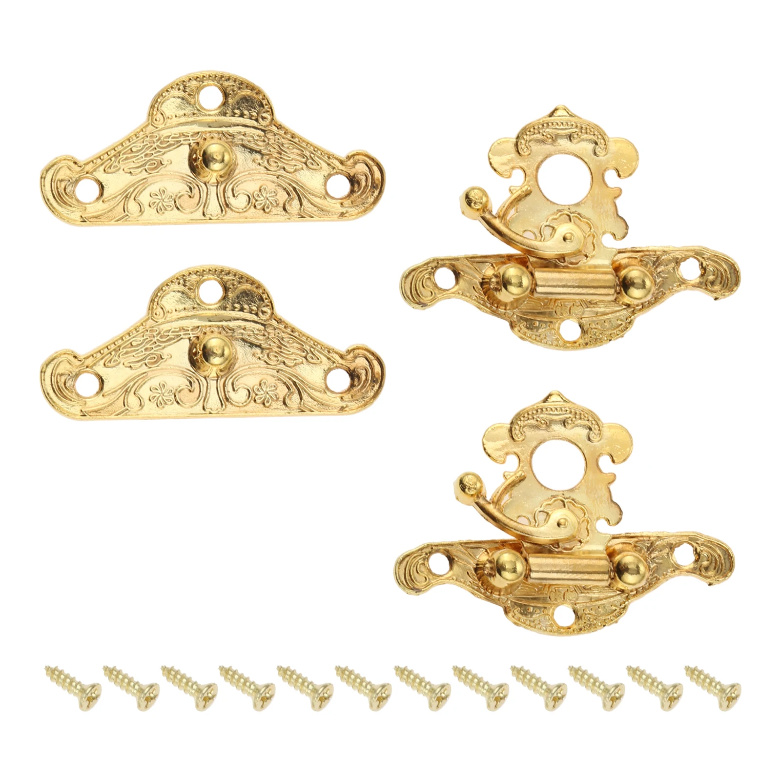 2 Pcs Antique Gold Box Hasp Lock Latch Vintage Decorative Jewelry Gift Wooden Box Buckle Hook +Screws Furniture Fittings 48*37mm
