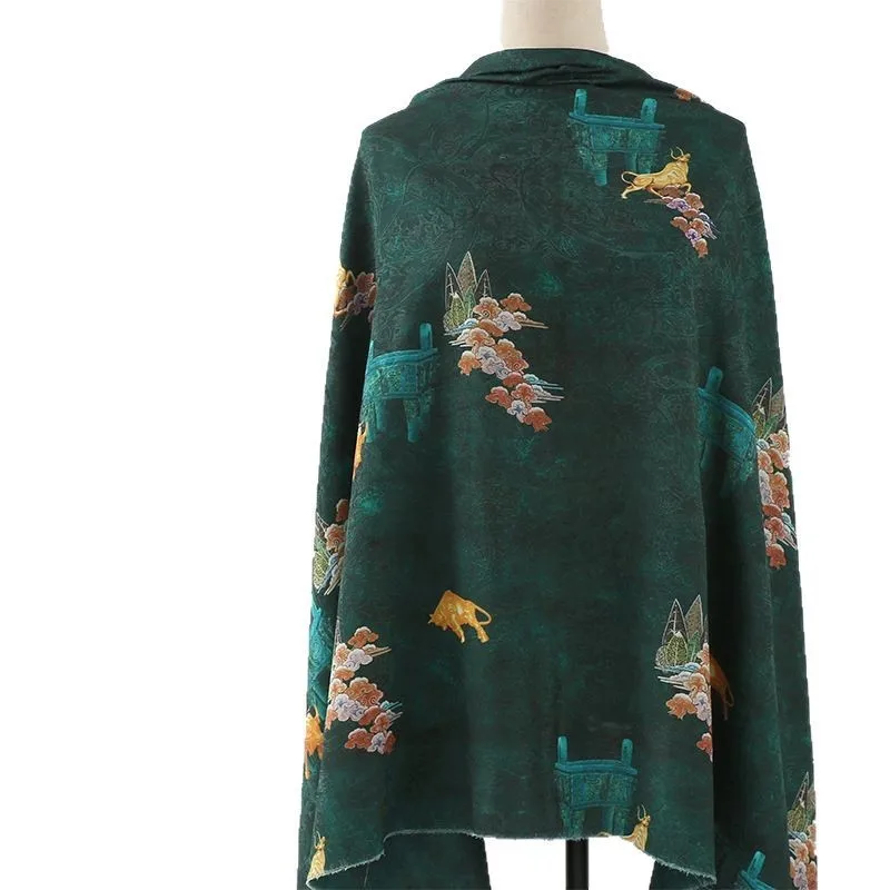 Lago seda cetim tecido impresso primavera hanfu cheongsam vestido estilo antigo auspicioso jacquard