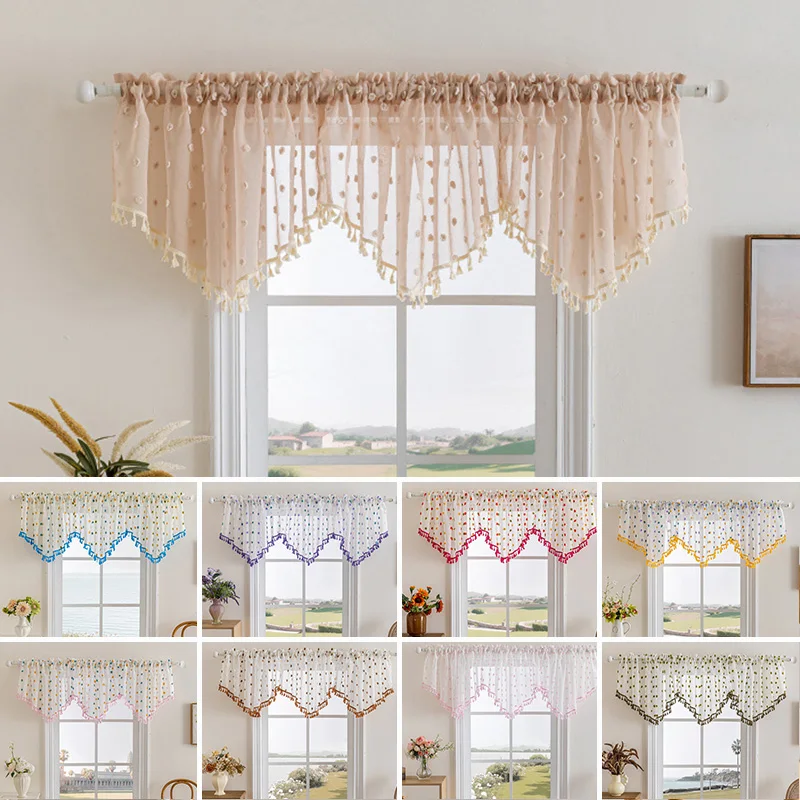 Multi-Color European Polka Dot S-Shaped Valance with Tassels Modern Lace Jacquard Wave Valance for Room Window Door Decoration
