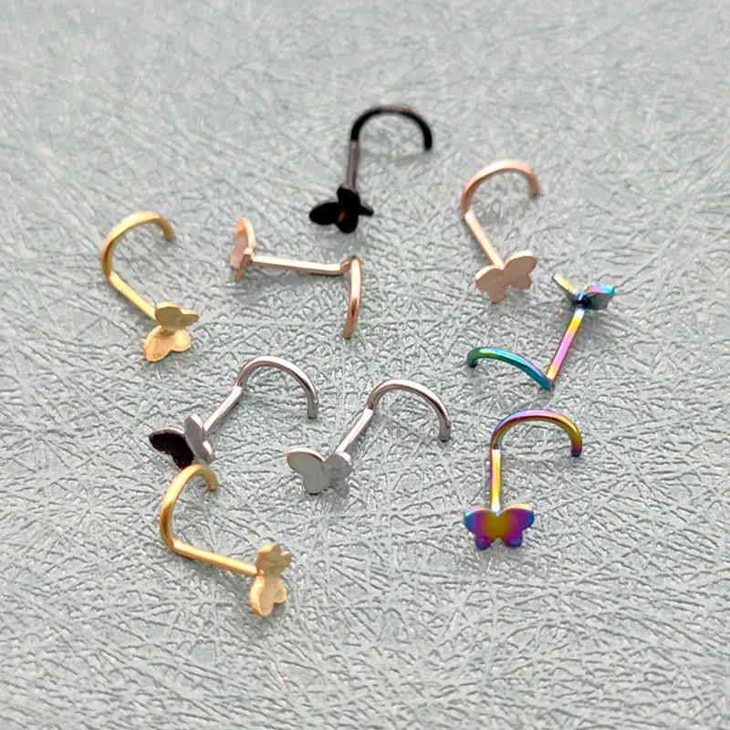 1pcs Gold/Silver Color Black Surgical Steel  Stud for Women Girl Right Skull Ghost  Bend Nose Ring Earring Body Piercing Jewelry