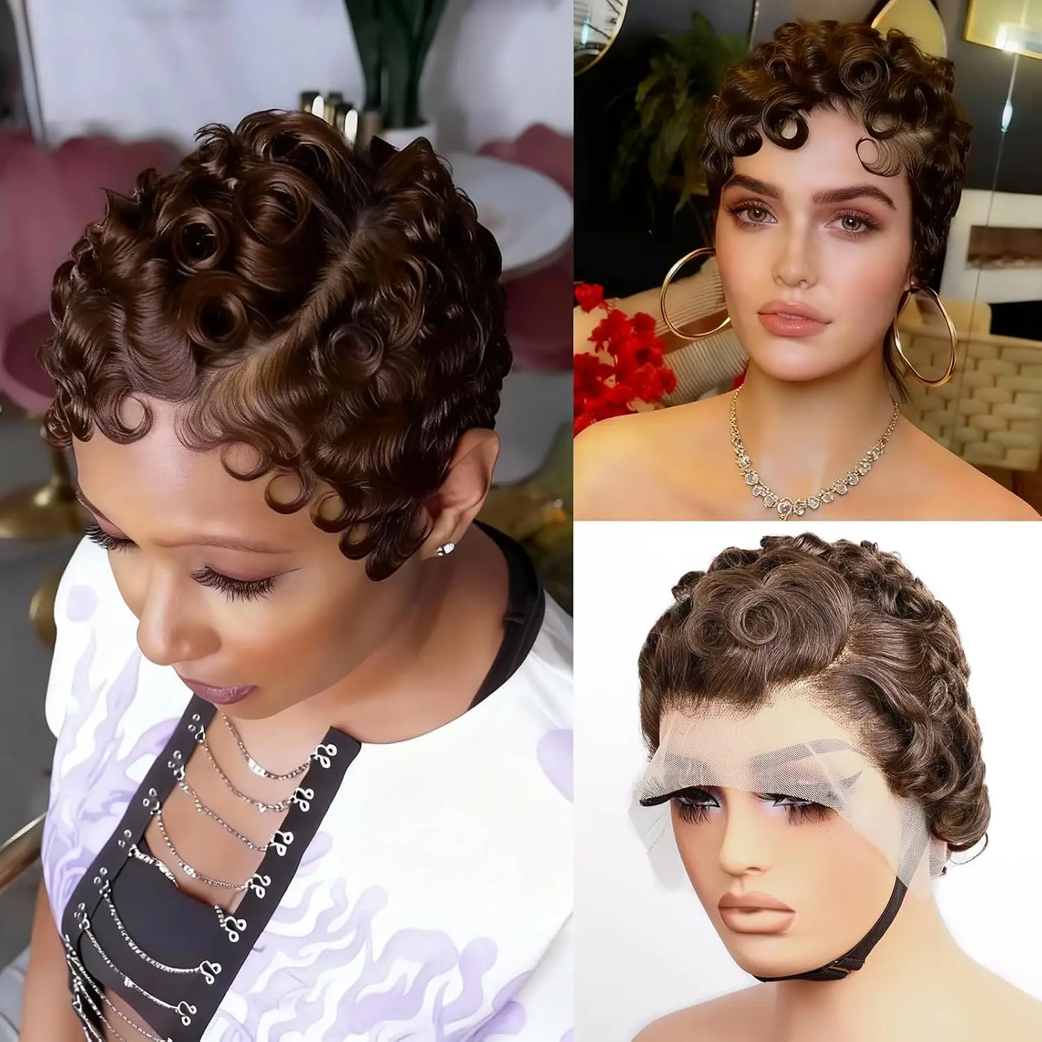 

Короткие вьющиеся парики из натуральных волос для ежедневного использования, естественный вид, парик с стрижкой пикси, 13*4, фронтальные кружевные прозрачные парики из человеческих волос для женщин