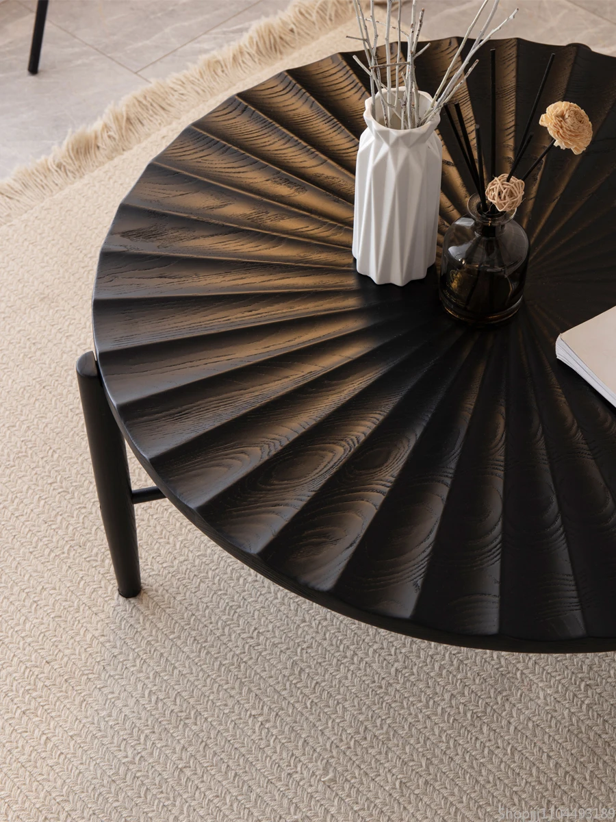 

Журнальный столик из белого ясеня во французском стиле ретро, черный дизайнерский столик, центральная часть из массива дерева для гостиной.