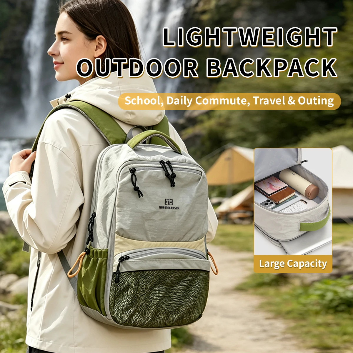 Cross-Border Outdoor Backpack, Large-Capacity School Bag for Women, Multi-Functional Hiking Bag, Lightweight Travel Bag, Wear-Resistant Mountaineering Bag for Men