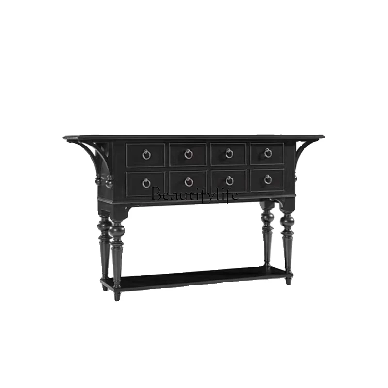 

American rural retro solid wood small apartment French medieval side cabinet multi-drawer entrance cabinet