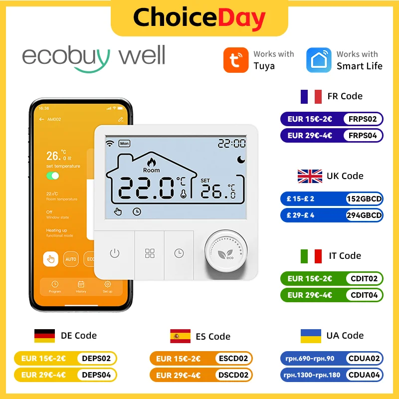 

Умный дом Tuya Wi-Fi термостат котел терморегулятор на батарейках для газового котла Smart Life работает с Alexa Google Home