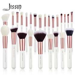 Jessup-Juego de brochas de maquillaje profesionales, 6- 25 piezas, resaltador de polvo de base sintética Natural, blanco perla T215