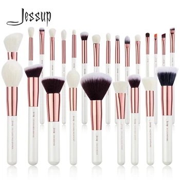 Jessup Professionele Make-Up Kwasten Set, 6- 25 Stuks Make-Up Borstel Natuurlijke Synthetische Foundation Poeder Markeerstift Parel Wit T215