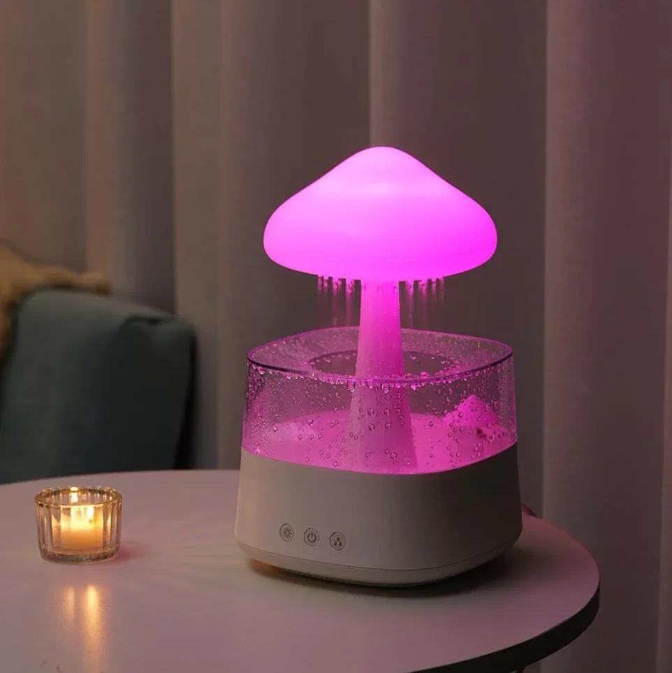 Customize Patent white noise satisfying soothing sleep mushroom shaped water drop sound rain cloud humidifier for home