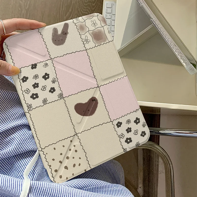 Grid Bear Pattern New Tablet Case For iPad Pro 11 12.9in 13 M4 9.7 10.2 5/6th 7/8/9 10 11th MINI 6 7 Air 1 2 5 6 7 Case