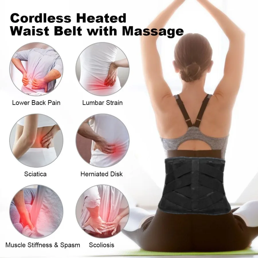 دعامة ظهر ساخنة لاسلكية قابلة لإعادة الشحن مع وظيفة تدليك لتخفيف آلام أسفل الظهر مثالية للاستخدام المكتبي لقيادة الطويلة #3