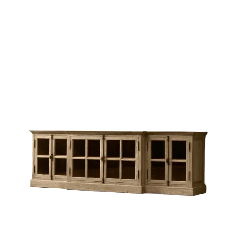 

American rural retro old solid wood TV cabinet living room heaven and earth lock furniture simple classical TV cabinet