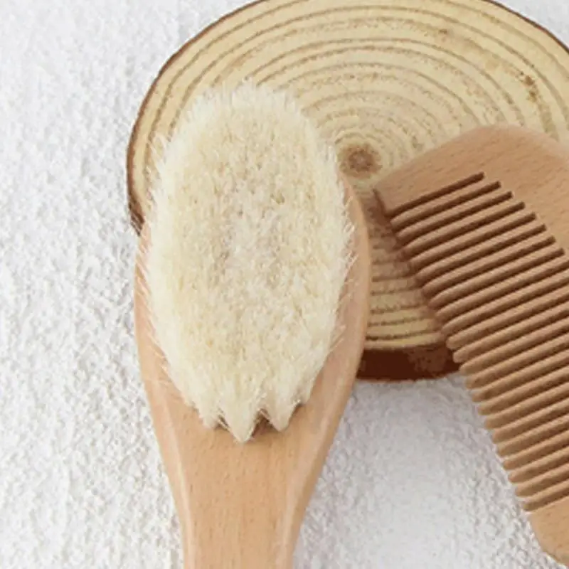 

Q22D младенца Cradle Cap щетка эргономичная щетка для волос деревянная ручка мягкая кожа успокаивает щетка