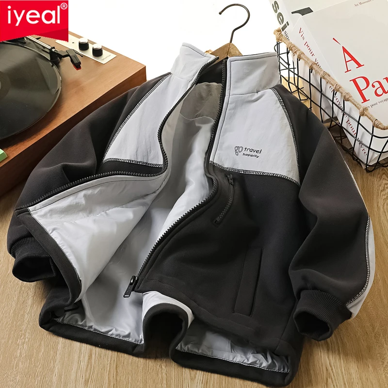 

IYEAL Children's Thick Cotton Jacket For Autumn And Winter 2025 Stand Up Collar Windproof Zipper Cardigan Teenage Boys' Jacket
