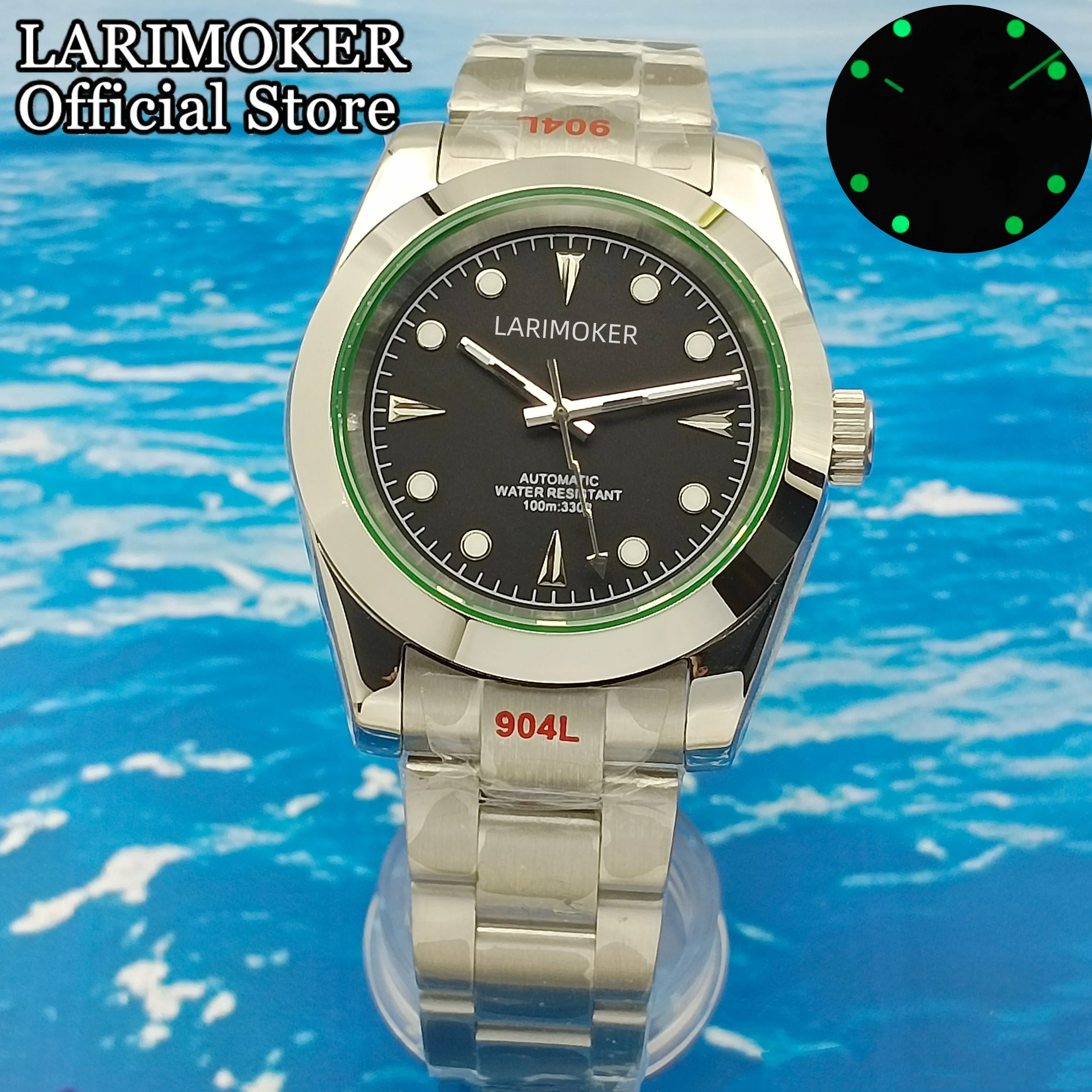 

LARIMOKER 36mm/39mm Automatic Men Watch Oyster Bracelet NH35A PT5000 Movement Sapphire Crystal Green Luminous Dial