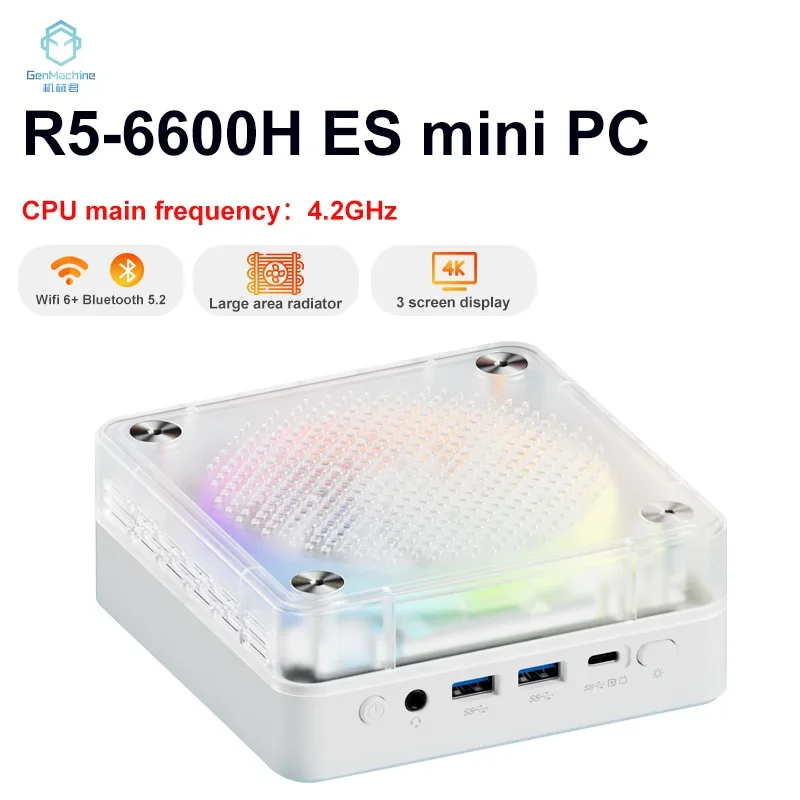 AMD R5 6600H ES New Mini PC Windows 11 WiFi 6 Gaming PC DDR5 4800MHz 4.2GHz CPU M.2 SSD Display Computer Support 4K