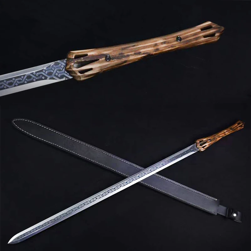 

Fantasy Sword for Home Metal Decoration, 440 Stainless Steel, Real Blade, Sharpness, Wooden Handle, Leather Sheath, New Arrival