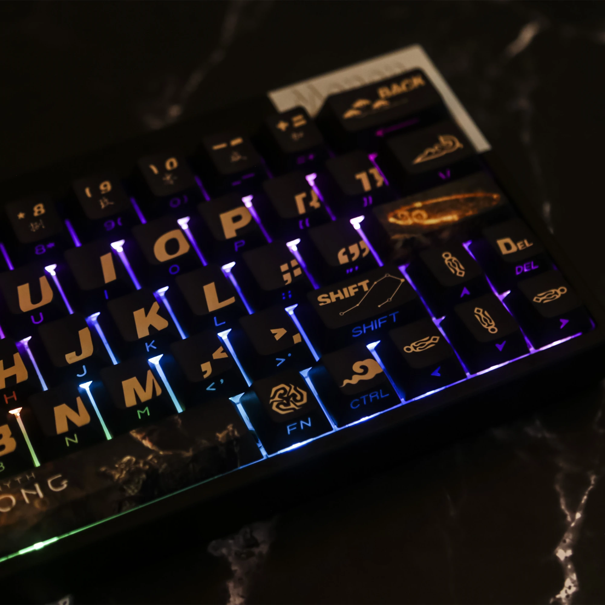 Preto Wyth Wukong Keycaps para teclado mecânico, PBT Cherry Profile, Backlight Contour, Side Print, Periféricos de jogos