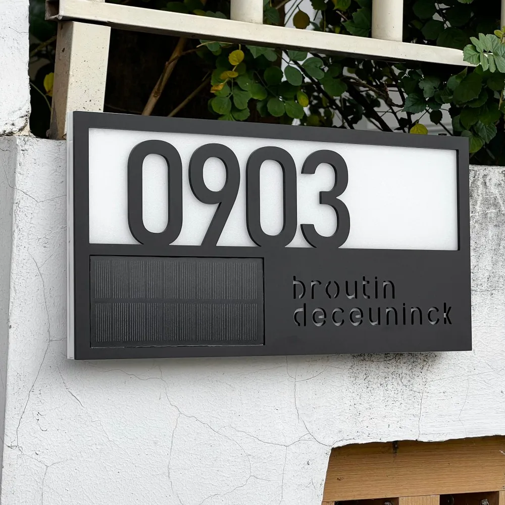 Customized 3D Outdoor Solar House Sign LED Illuminated Laser Cut Acrylic House Numbers Personalized Exterior Family Address Sign