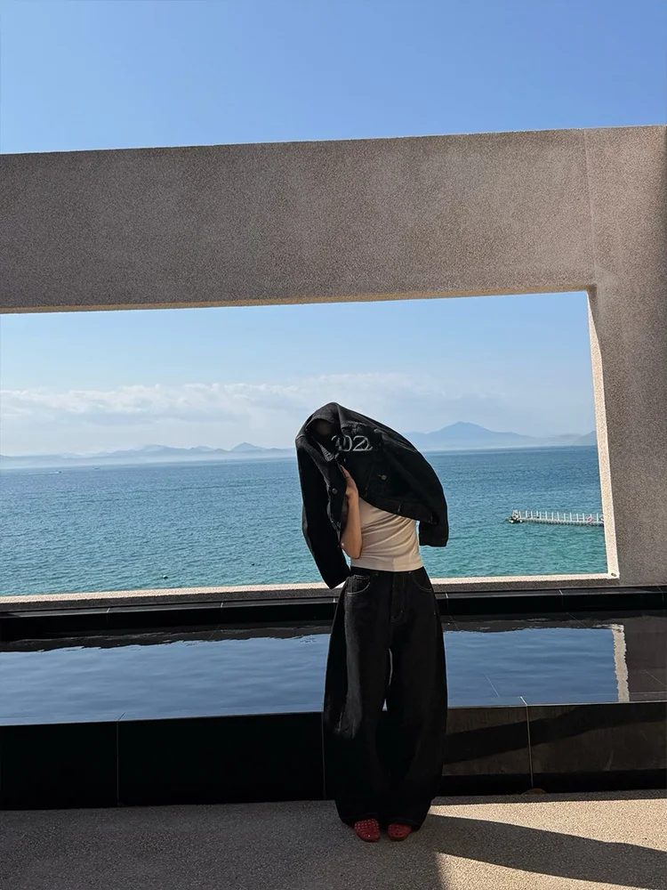 

High Waist Slim Fit Black Denim Jeans Spring Summer New Style Retro Streetwear Blogger Style Cotton Stretchy Breathable