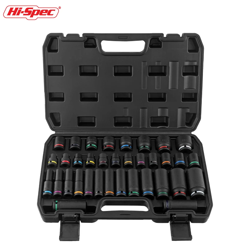 Imagem -04 - Hi-spec-chave Soquete Curta e Longa Porca de Soquete Longa Pneumática Driver Bit Grupo 832 mm Impact Air Cannon 35 Pcs