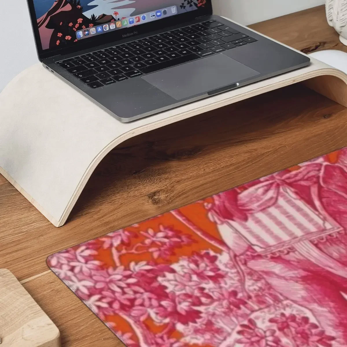 Toile De Jouy - Pink And Orange Large Mouse Pad Computer Keyboard Mouse Mat Gaming PC Laptop Desk Mat Accessories Table Mats
