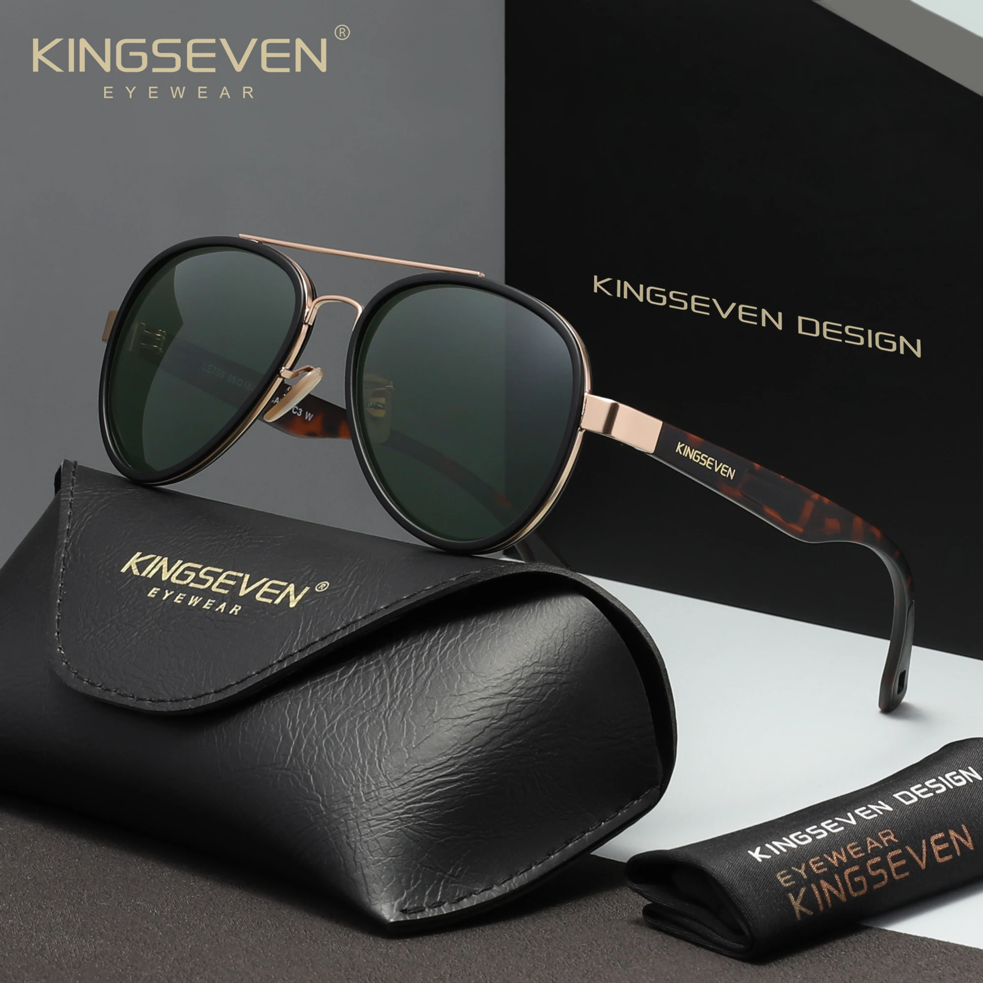 KINGSEVENブランド ファッションUV400 パイロット合金フレーム 偏光サングラス ヴィンテージスタイル メンズ レディース アウトドアアイウェア