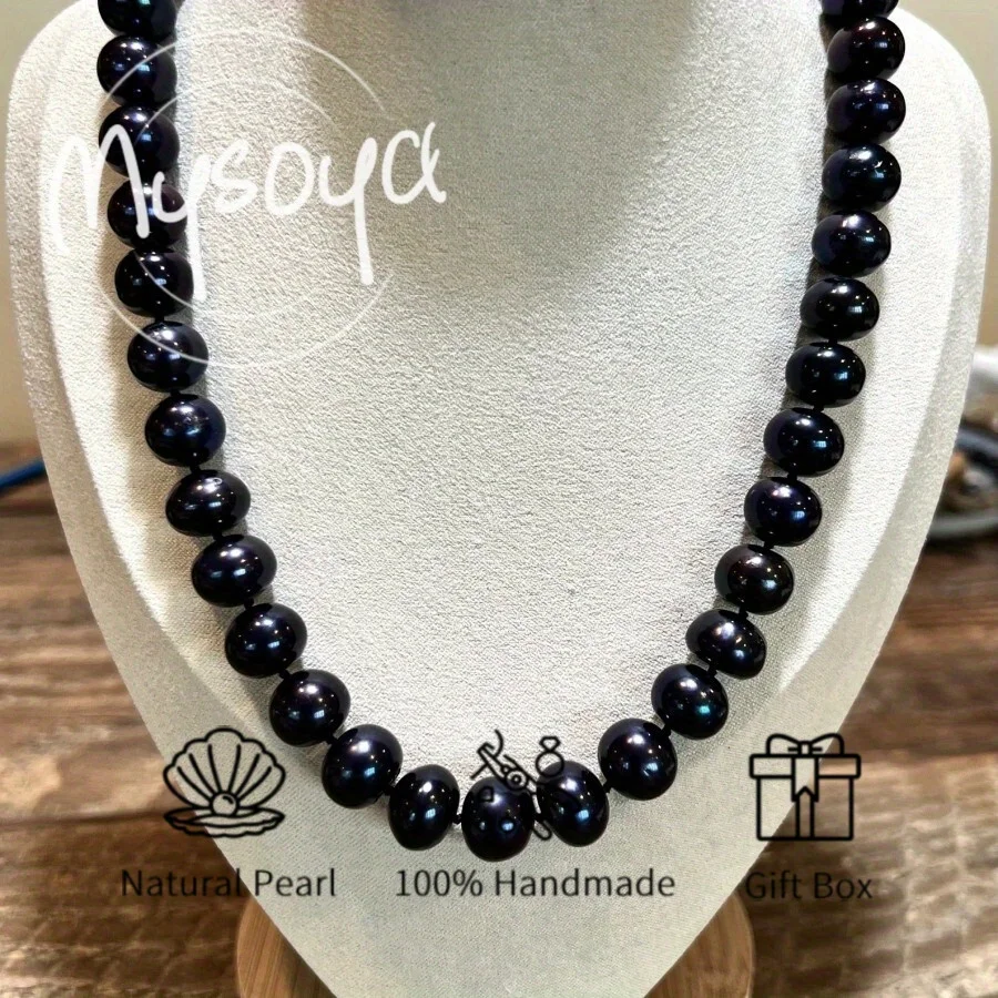

MYSOYA Large Black Freshwater Pearl Necklace 10-11mm Pearl, with Gift Box, Birthday Gift, Wedding Jewelry, for Him/ Her