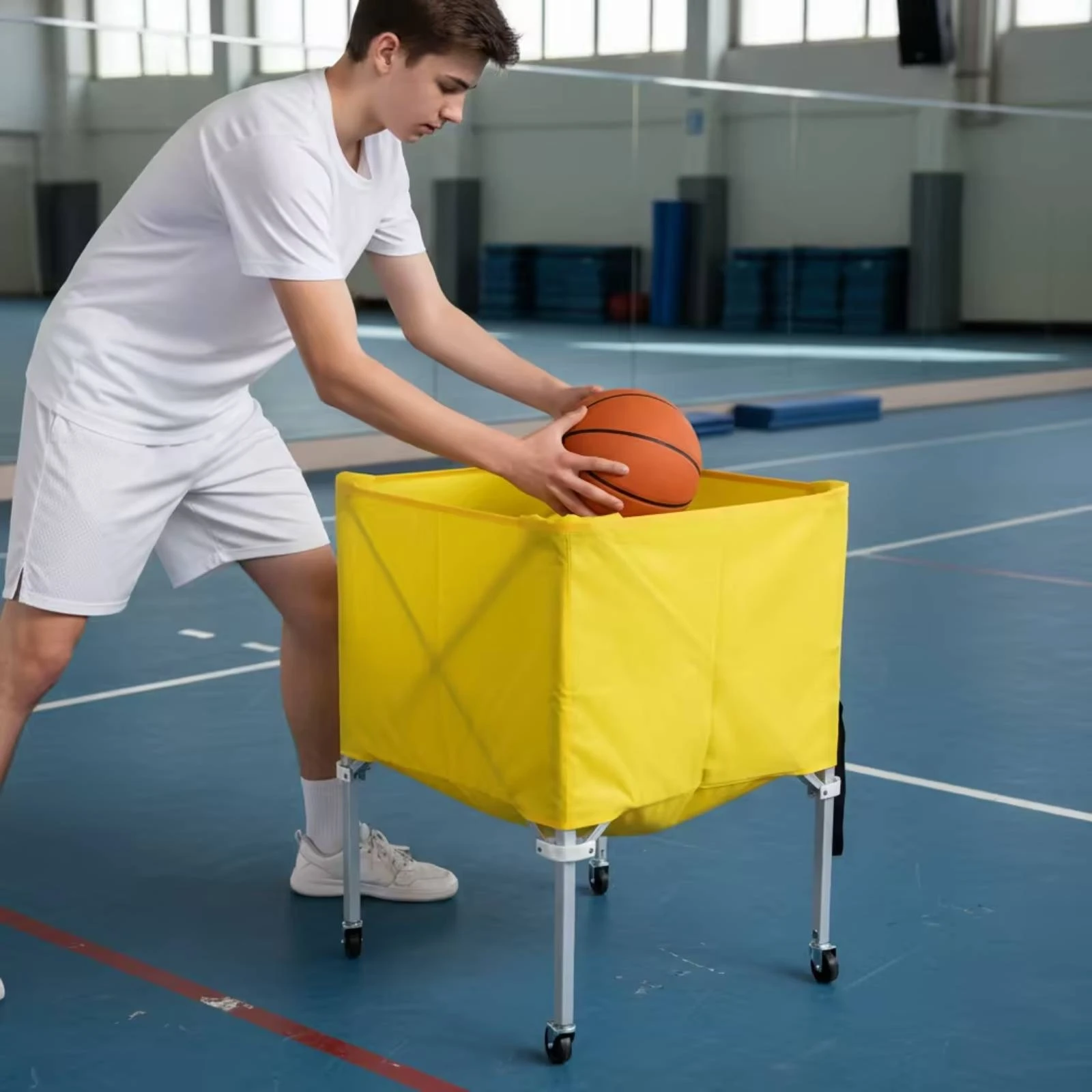 Collapsible Ball Cart Lightweight Foldable Ball Cart Sports Equipment Organizer Four-Wheel Heavy-Duty for Coaches, Gym, School - view 2