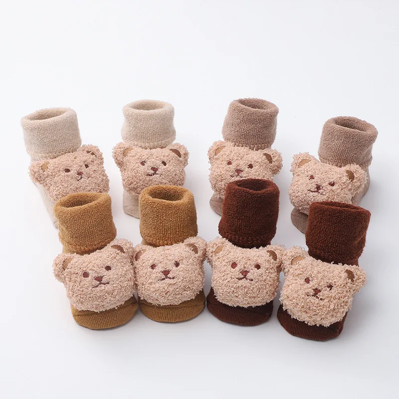 Winter New Bear Baby Warm Socks Newborn Toddler Soft Solid Prewalker Terry Antiskid Floor Socks Girls Infant Boys Cute Mid Socks