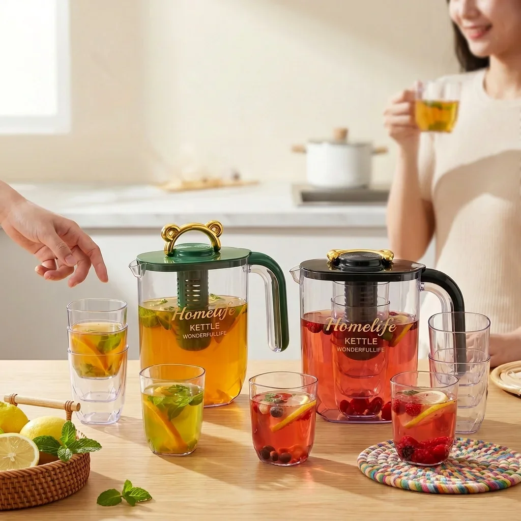 2200ml Clear Plastic Water Pitcher with Removable Infuser Jug Spout Lid Handle Cold Brew Tea Juice Container for Fridge