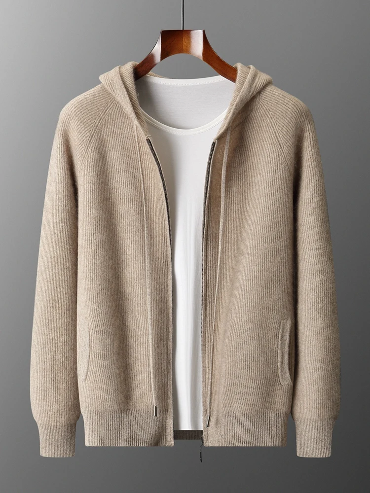 Yoyoselect Men Cashmere Hooded Cardigan Autumn Winter Smart Casual Sweater 100% Cashmere Knitwear Luxury Thick Soft Tops
