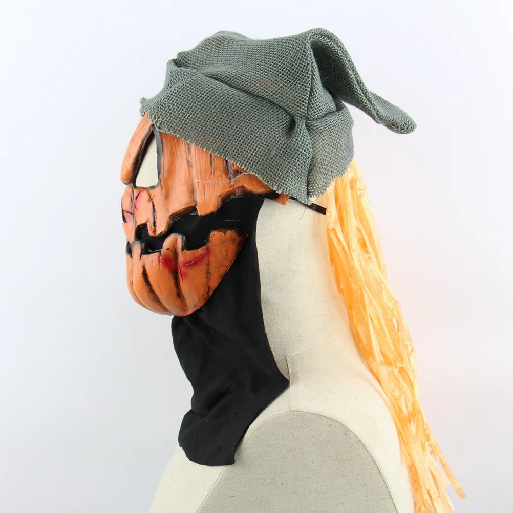 Creepy Novelty Halloween Costume Party Props Pumpkin Scarecrow Head with Hat (Orange) pumpkin halloween