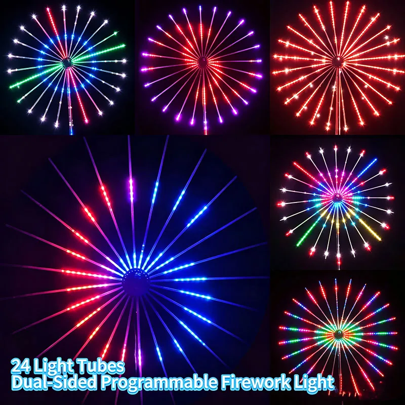New Year Park Courtyard Decor Lights, 24 Tubes RGB Firework, APP Remote, Sound Activated, Dual Speakers Waterproof