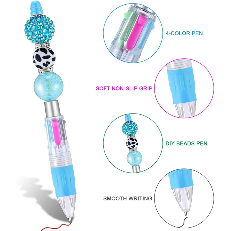 

J1UL1N 24 Pcs Multicolor Beadable Pens 4In1 Colored Beads Pen Retractable Ballpoint Pens For DIY Making Kit Students Children