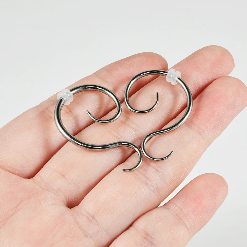 1PC Stainless Steel  Spiral Ear Weights Hangers For Stretched Ears S Shape Ear Plugs Tunnels Body Piercing Jewelry