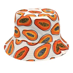 Mens Bucket Hats Papaya Printed High Quality Reversible Panama Fisherman Cap Hawaii Korean Summer Outdoor Uv Protection Sun Cap