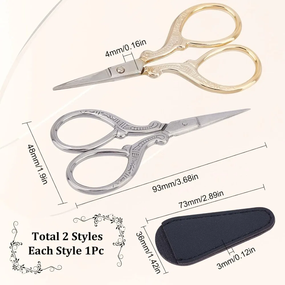 2Pcs 2 Colors Embroidery Sewing Scissors Detail Shears Vintage Sharp Tip Scissor Stainless Steel Scissors for making kit