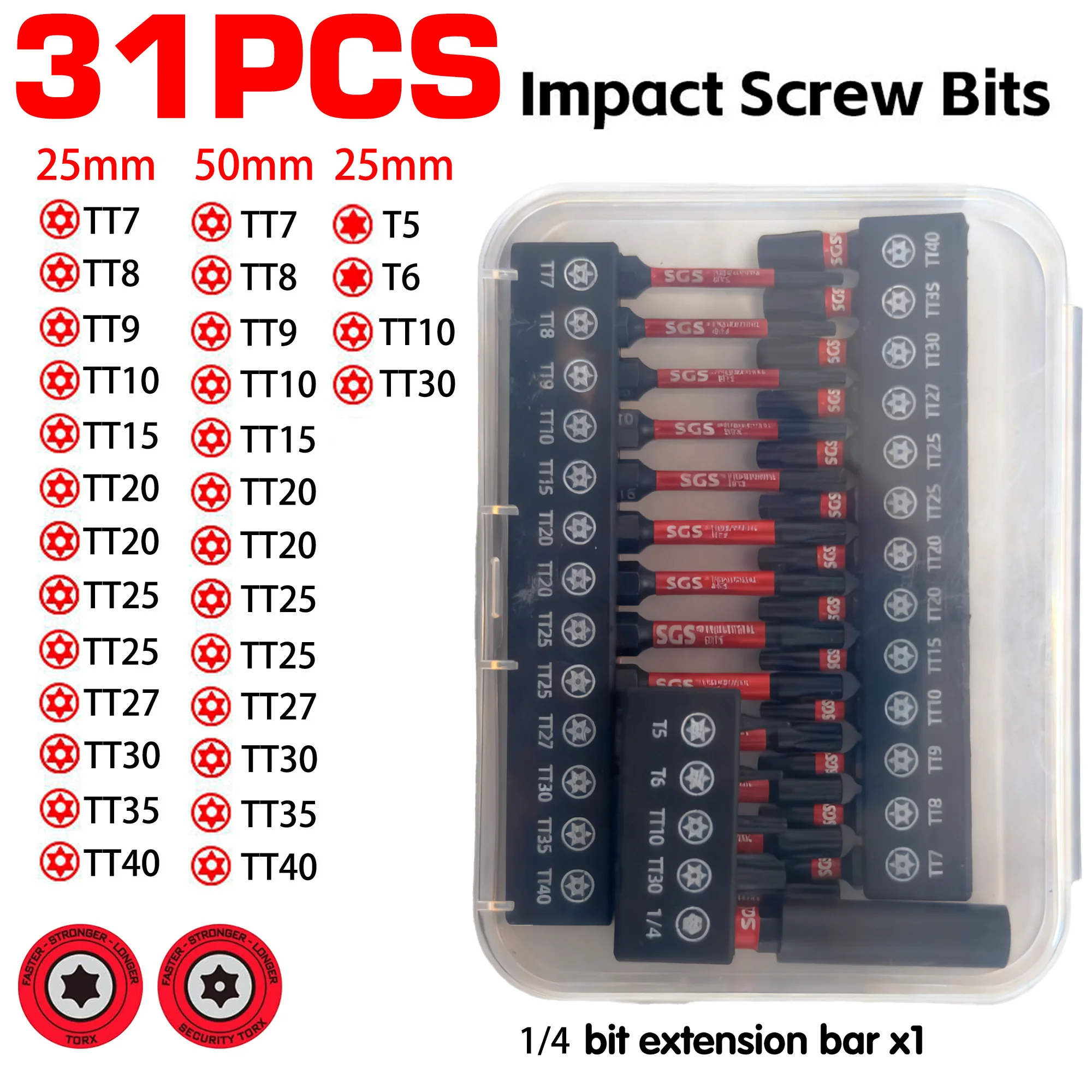 Conjunto de Pontas Magnéticas Super Fortes de Alta Qualidade, 13/31 Peças, Conjunto Estrela Antiviolação de 25/50mm, Aço S2, Tratamento de Oxidação de Carbono, Resistente ao Desgaste/Impacto/Ferrugem, Adequado para Furadeiras Elétricas/Reparos Mecânicos/I