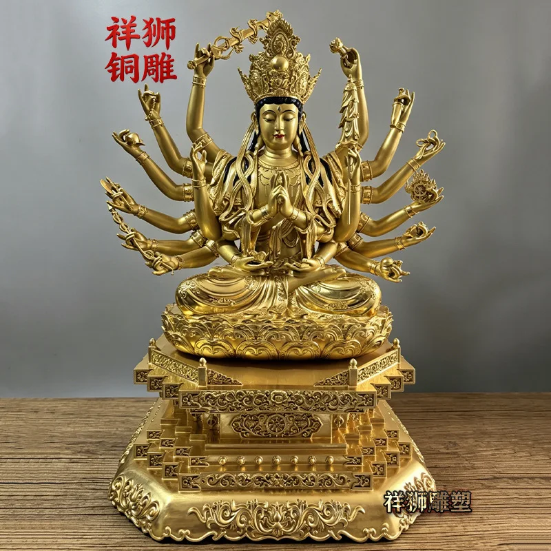 HT Gilded pure copper statue of Zhunti Buddha Mother copper statue can be stored as a bronze  of Zhunti Bodhisattva for home use