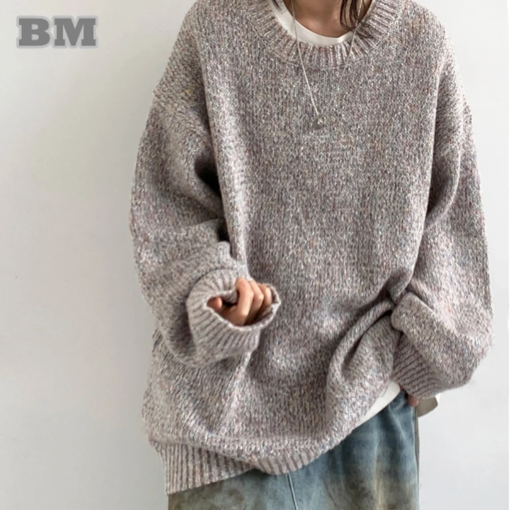 Korean Popular Clothes Mixed Sweater Men Women Clothing Streetwear Couple Oversize Knitwear Hip Hop Loose Crew Neck Pullover