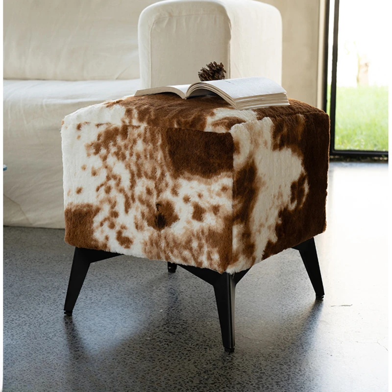 Imitation Cowhide Sofa Bench Living Room Shoe Changing Stool High Elastic Sponge Hallway Ottoman Iron Frame Home Furniture