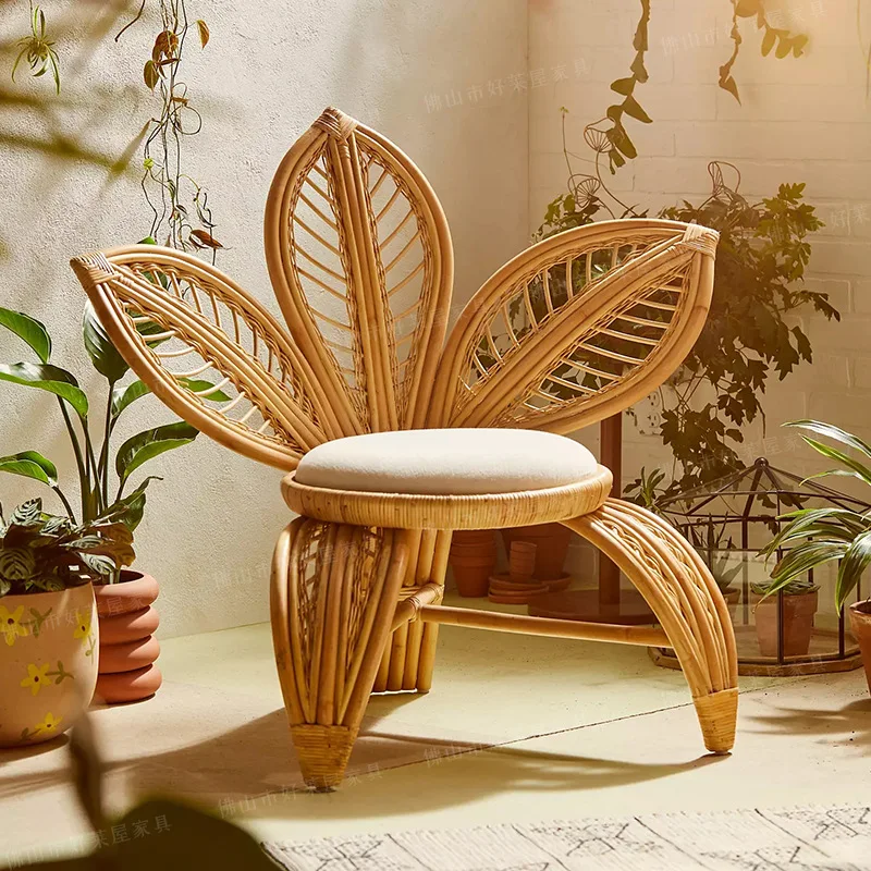 

Rattan sofa balcony leisure petal chair Nordic simple designer natural full rattan bed and breakfast inn three-person sofa