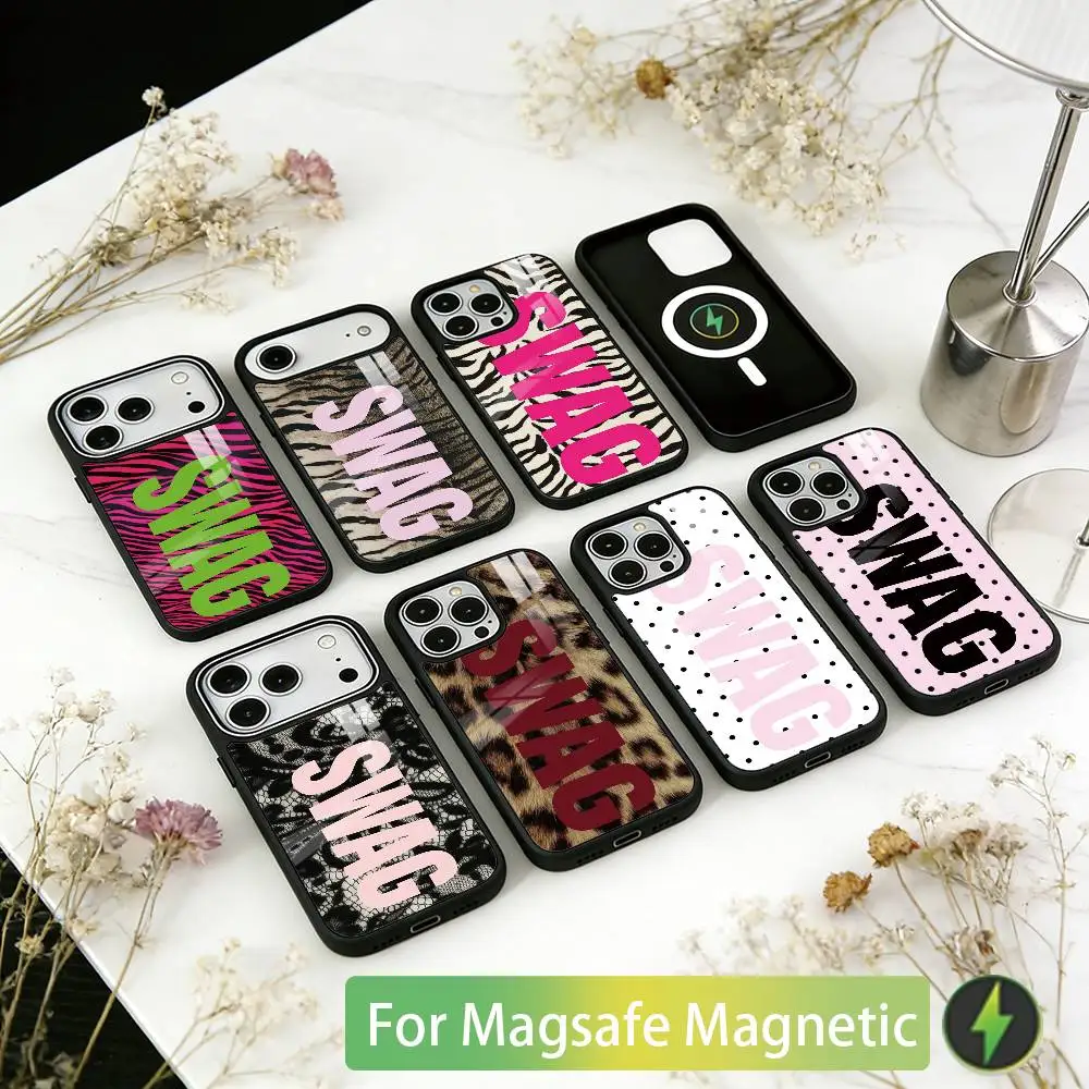 

Luxury Y2K Style SWAG Phone Case For iPhone17,16,15,14,13,12,11 Plus,Pro Magnetic For Magsafe Wireless Charging
