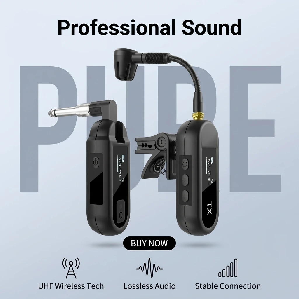

UHF Band Wireless Microphone for Saxophone & Wind Instruments, Anti-interference Anti-frequency Interference, Ideal for Home Pra