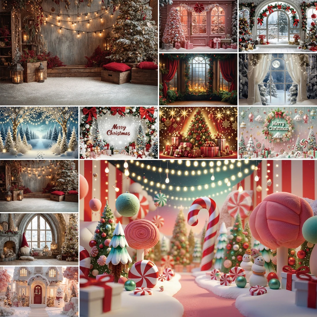 

MOON.QG Christmas Candy Backgrounds Photographs Photography Xmas Trees Gifts Arch Window Backdrop Shooting Props Photo Studio