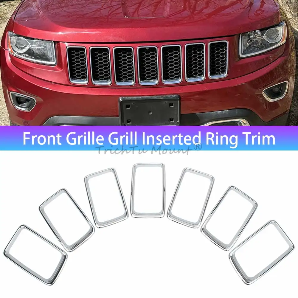 

7 шт./компл., передняя решетка автомобиля, подходит для Jeep Grand Cherokee 2014 2015 16, вставленное кольцо, накладка из АБС-пластика, хром/черный, серый