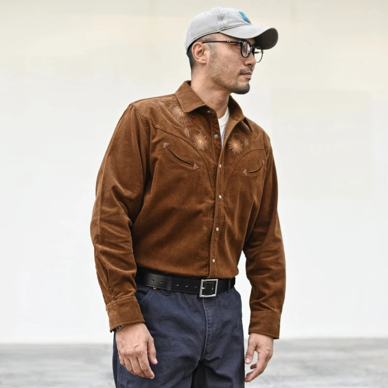 

Мужская длинная хлопковая вельветовая одежда с вышивкой, повседневная модная дышащая свободная посадка, осенне-зимняя рабочая одежда цвета хаки, винтажная