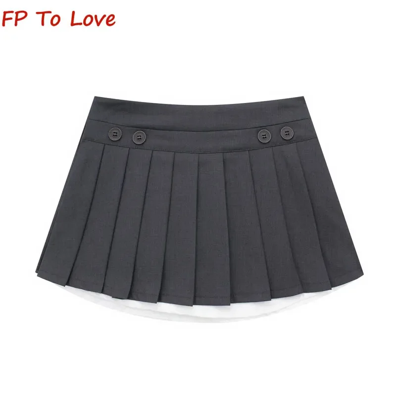 

Y2K Design False Two Design Pleated Mini Skirt Women's 2024 Summer Spice Girls Low Waisted Anti-Walking A-Line Halter Skirt