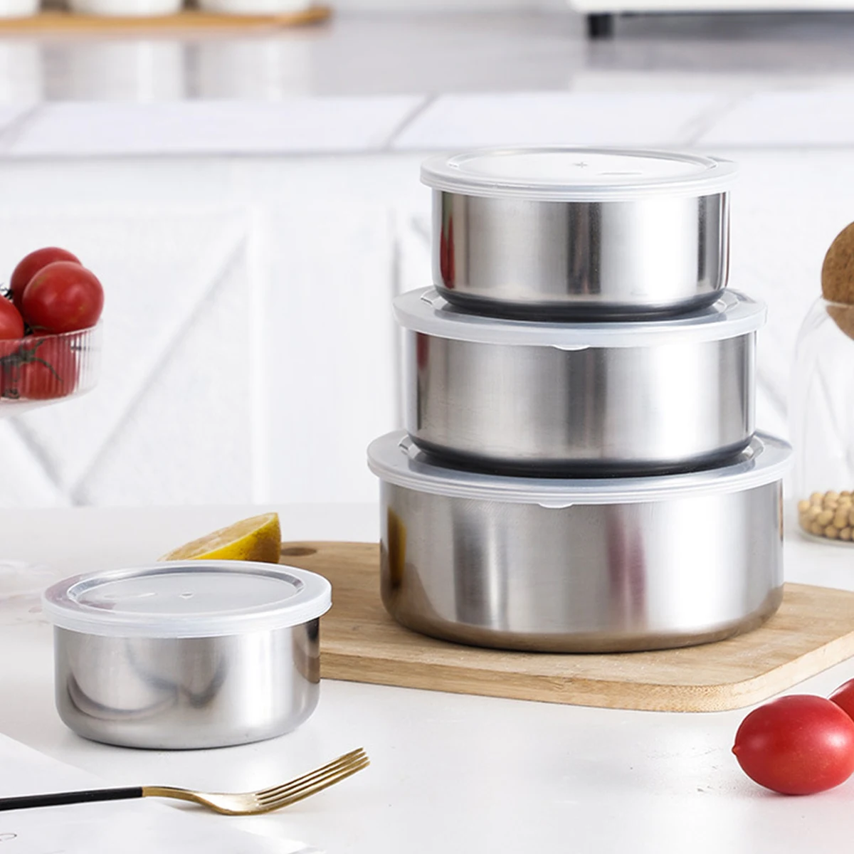 5Pcs Mixing Bowls with Lids Stainless Steel Reusable Snack Container Food Bowl Set Stackable Cooking Bowls For Kitchen School