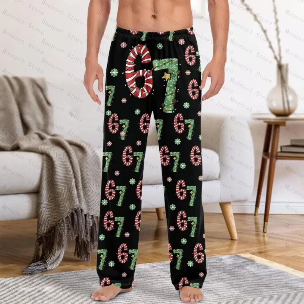 العصرية 67 عيد الميلاد بنطلون بيجاما ستة سبعة أرقام ميمي بيجامة بانت عيد الميلاد ستة سبعة منامة السراويل gen Z الملابس المتسكعون